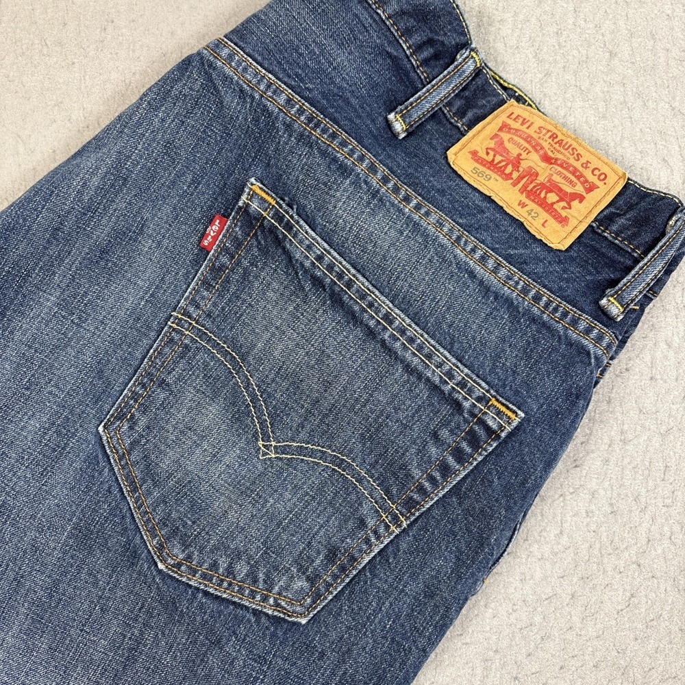 Levis 569 Straight Denim Shorts Mens W42 Blue Baggy Jorts 100% Cotton 2010's